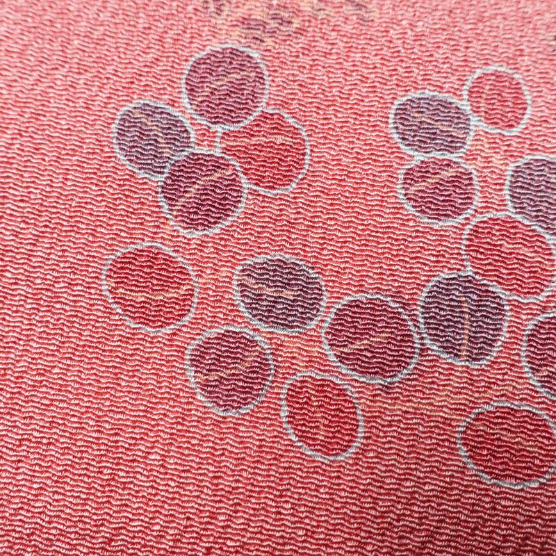 小紋 美品 しつけ糸付き 縮緬 正絹 木の葉・植物柄 身丈160.5cm 裄丈65.5cm 袷仕立て ピンク_画像7