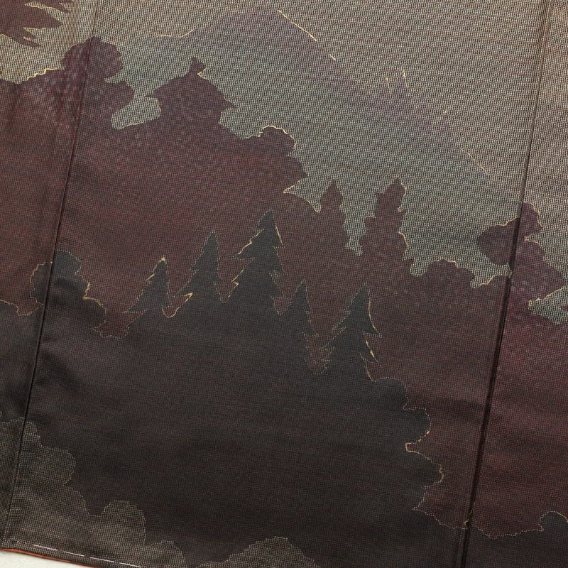 付け下げ 美品 紬地 しつけ糸付き 金彩 身丈159cm 裄丈63.5cm 附下 正絹 風景柄 袷仕立て 茶_画像17