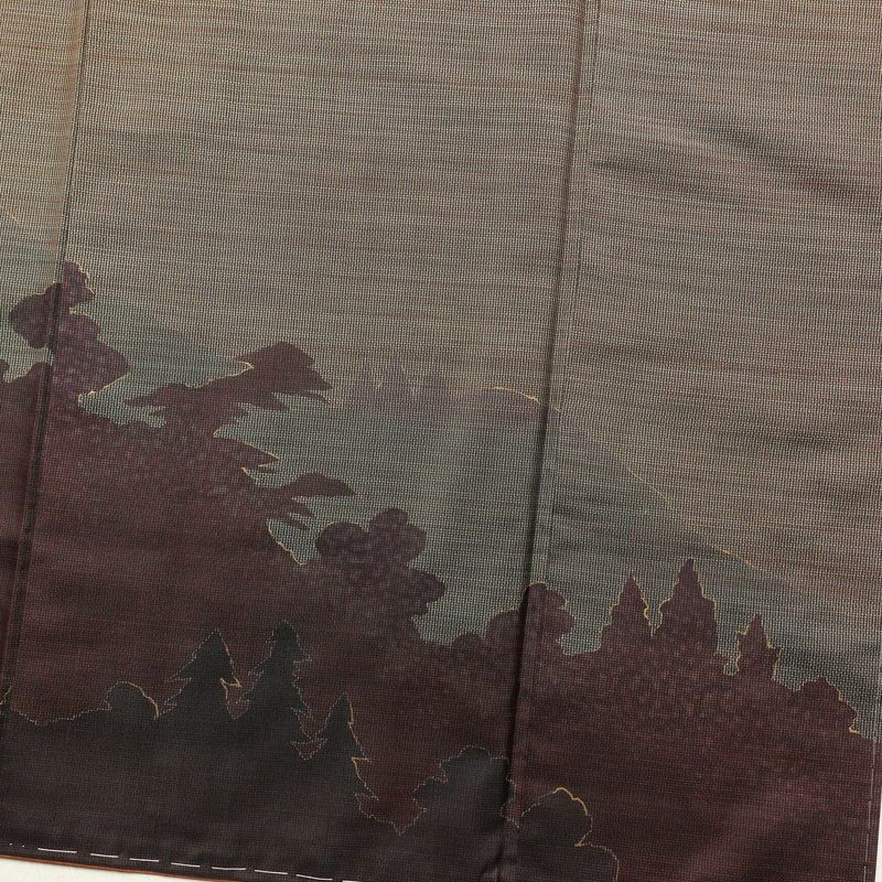 付け下げ 美品 紬地 しつけ糸付き 金彩 身丈159cm 裄丈63.5cm 附下 正絹 風景柄 袷仕立て 茶_画像18