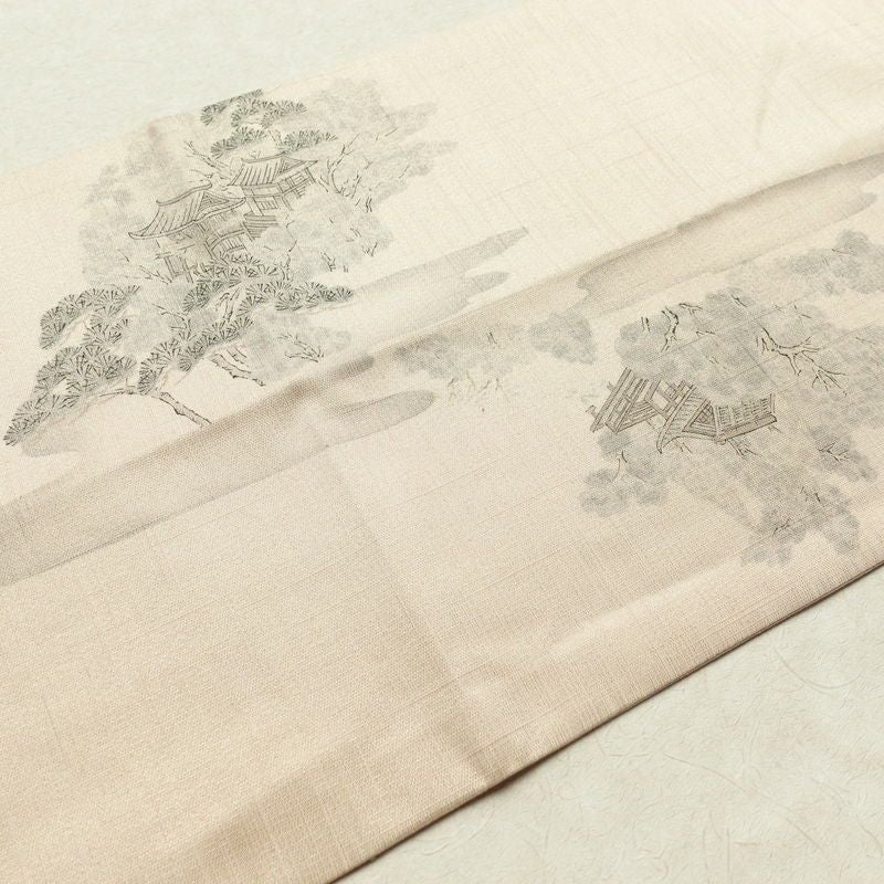 袋帯 全通柄 紬地 落款入り フォーマル用 正絹 人物・動物柄 ピンク_画像27