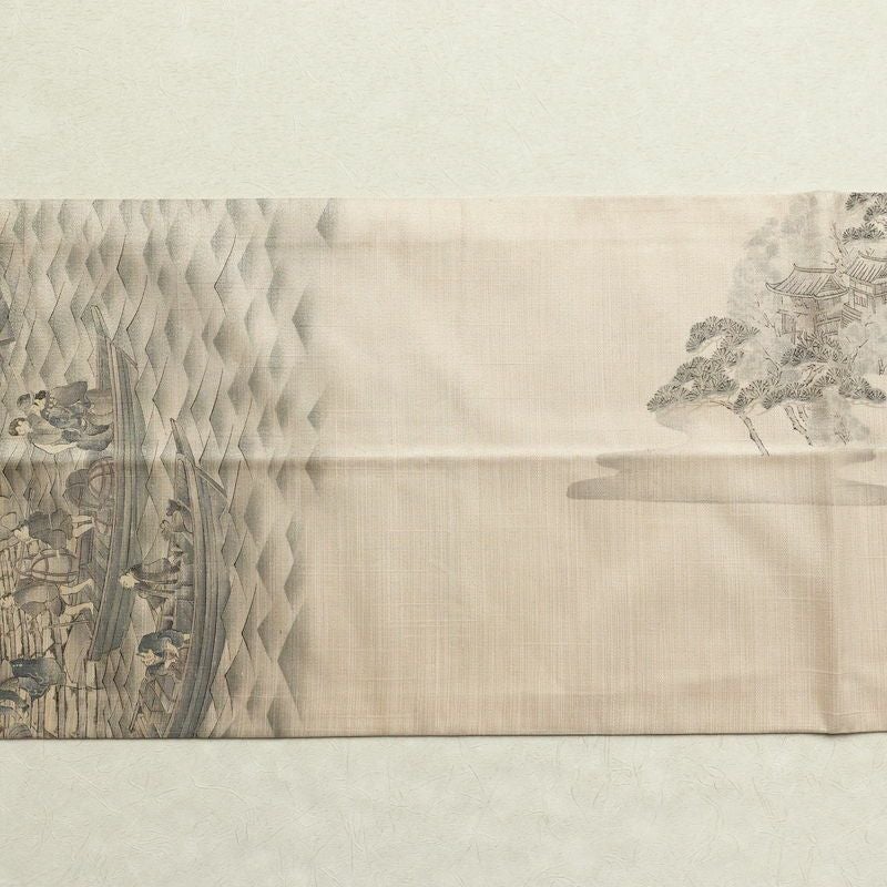 袋帯 全通柄 紬地 落款入り フォーマル用 正絹 人物・動物柄 ピンク_画像28