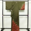 付け下げ しつけ糸付き 正絹 金彩 花柄 身丈166cm 裄丈65cm 袷仕立て 緑・うぐいす色_画像2