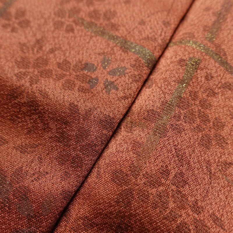 付け下げ しつけ糸付き 正絹 金彩 花柄 身丈166cm 裄丈65cm 袷仕立て 緑・うぐいす色_画像9