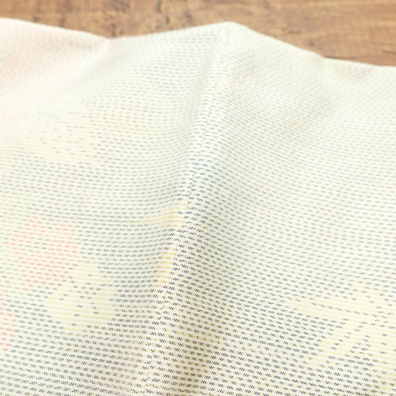 大島紬 良品 証紙あり しつけ糸付き 正絹 身丈161.5cm 裄丈65.5cm 木の葉・植物柄 袷仕立て クリーム_画像20