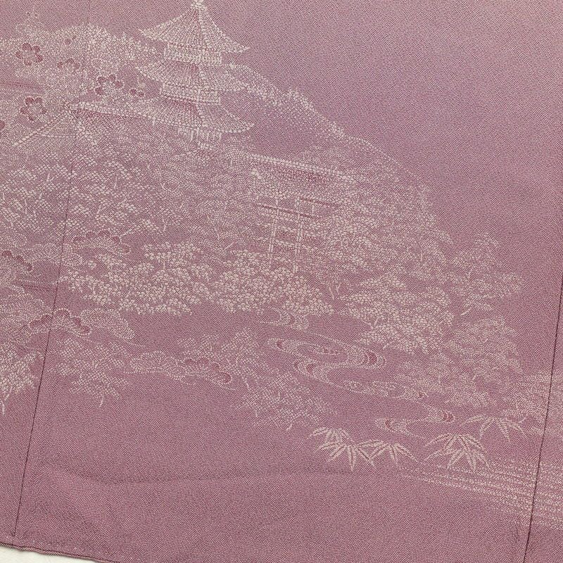 付け下げ 鮫小紋 矢田昇作 伝統工芸士伊勢錐彫士 身丈158.5cm 裄丈64.5cm 良品 縮緬 正絹 古典柄 袷仕立て 紫・藤色_画像15