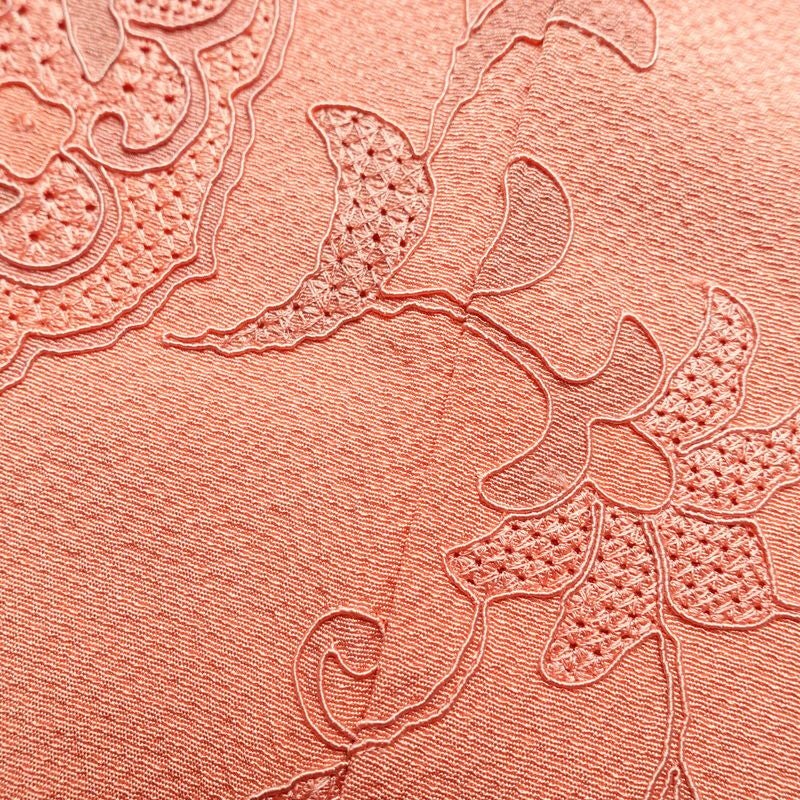 付け下げ 良品 スワトウ刺繍 縮緬 正絹 古典柄 袷仕立て ピンク_画像19