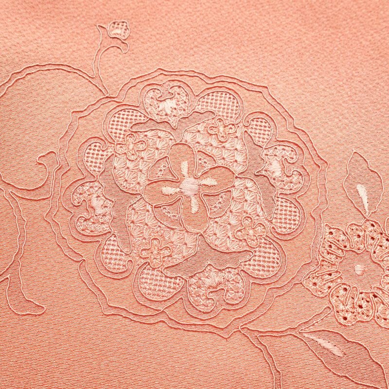 付け下げ 良品 スワトウ刺繍 縮緬 正絹 古典柄 袷仕立て ピンク_画像26