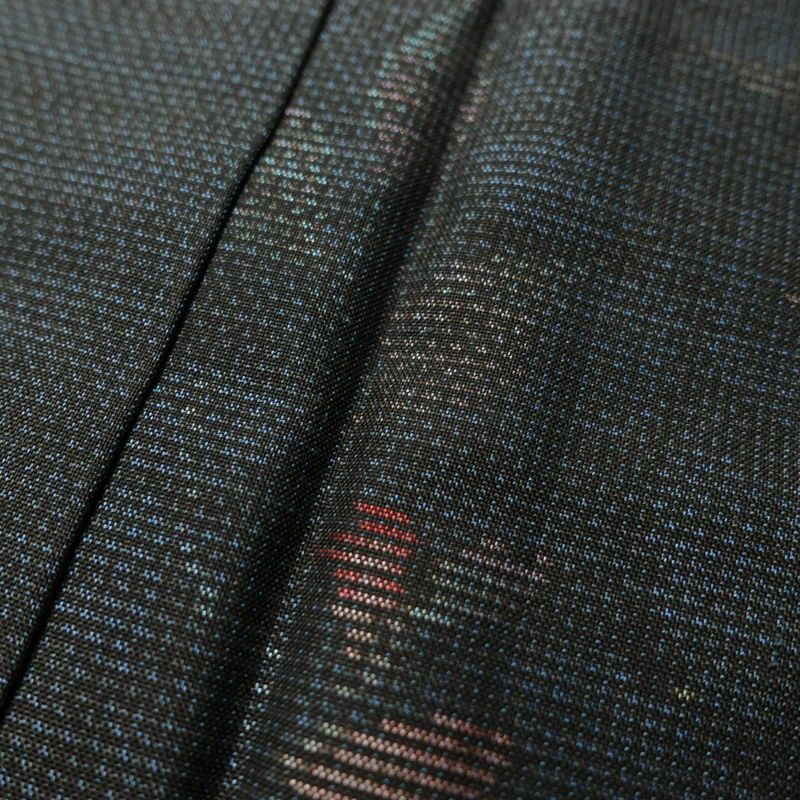 紬 良品 しつけ糸付き 紬着物 正絹 花柄 袷仕立て 青・紺_画像8