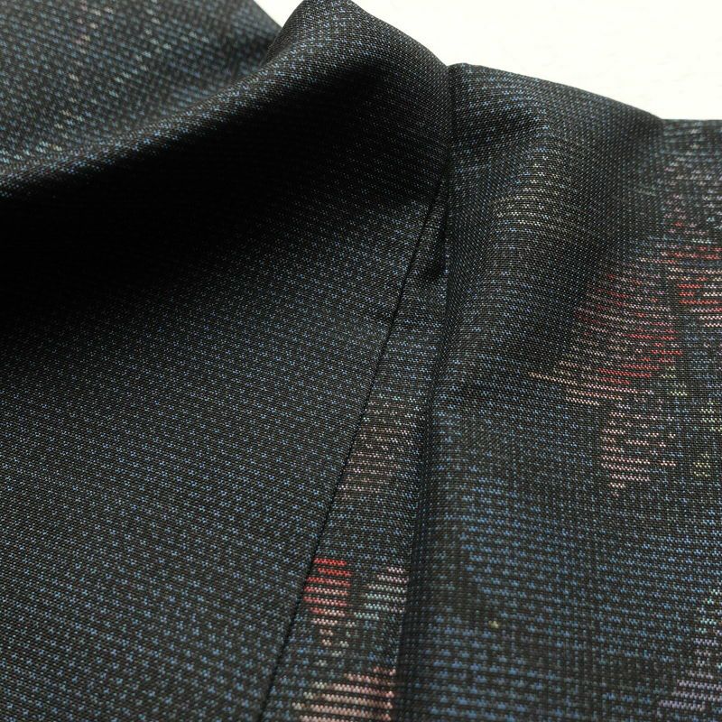 紬 良品 しつけ糸付き 紬着物 正絹 花柄 袷仕立て 青・紺_画像21