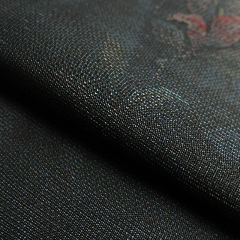 紬 良品 しつけ糸付き 紬着物 正絹 花柄 袷仕立て 青・紺_画像28