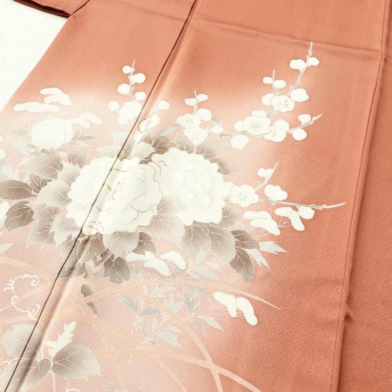 訪問着 良品 一つ紋付き 正絹 花柄 袷仕立て 身丈161cm 裄丈64.5cm 金彩 刺繍 茶_画像5