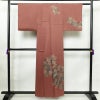 付け下げ 一つ紋付き 正絹 木の葉・植物柄 袷仕立て 身丈157cm 裄丈65cm 金彩 刺繍 小豆・エンジ_画像2