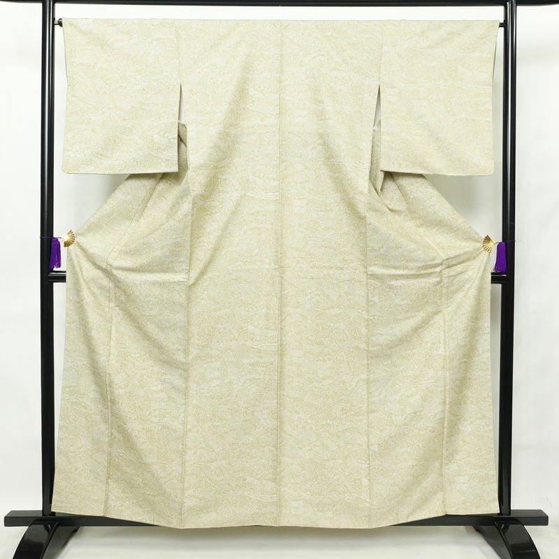 小紋 総柄 正絹 幾何学柄・抽象柄 袷仕立て 身丈160cm 裄丈65.5cm 黄・黄土色_画像1