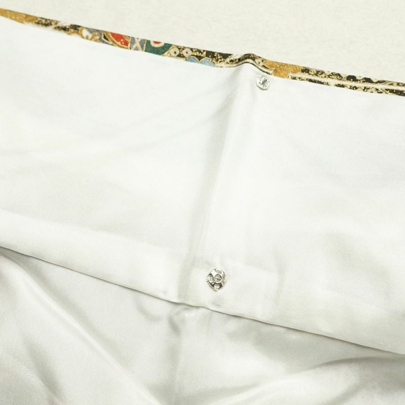 小紋 正絹 古典柄 袷仕立て 身丈158.5cm 裄丈63.5cm 金彩 箔 着物 桜 鶴 鼓 扇子 多色使い_画像17