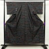 紬 しつけ糸付き 正絹 幾何学柄・抽象柄 袷仕立て 身丈155cm 裄丈65cm つむぎ 着物 黒_画像1