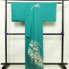 訪問着 良品 しつけ糸付き 正絹 花柄 袷仕立て 身丈165.5cm 裄丈67cm 鳥 箔 緑・うぐいす色_画像2