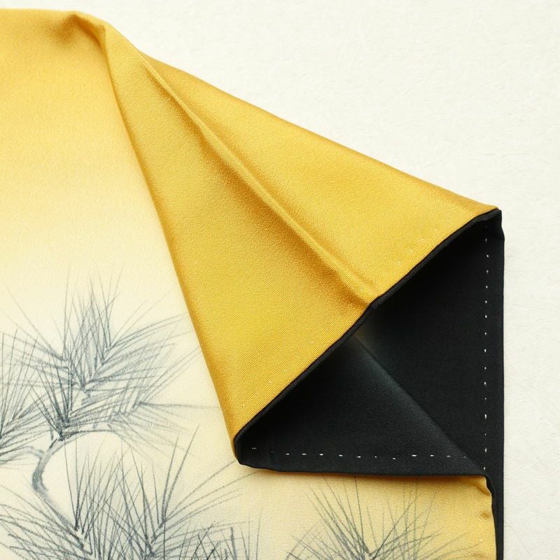 付け下げ 縮緬 一つ紋付き 正絹 木の葉・植物柄 袷仕立て 身丈156.5cm 裄丈67cm 松 箔 黄・黄土色_画像15