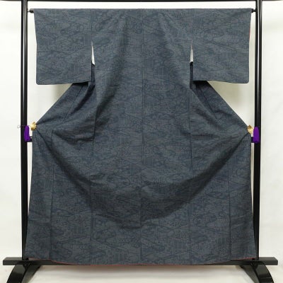 紬 良品 正絹 古典柄 袷仕立て 身丈161.5cm 裄丈65.5cm 青・紺