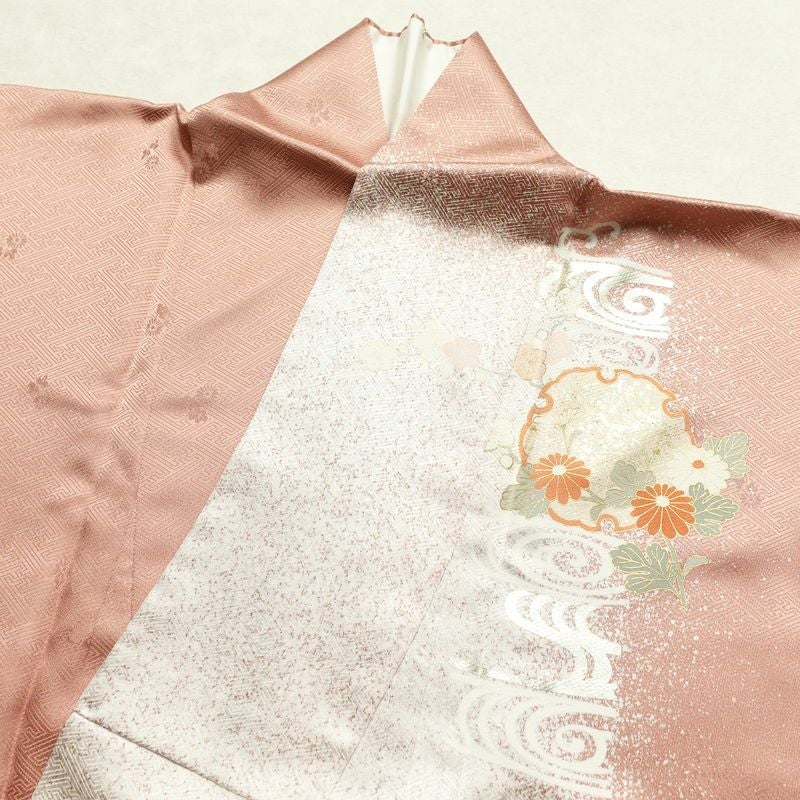 訪問着 良品 井藤正 しつけ糸付き 綸子 正絹 古典柄 袷仕立て 身丈153cm 裄丈65cm 金彩 箔 ピンク_画像15