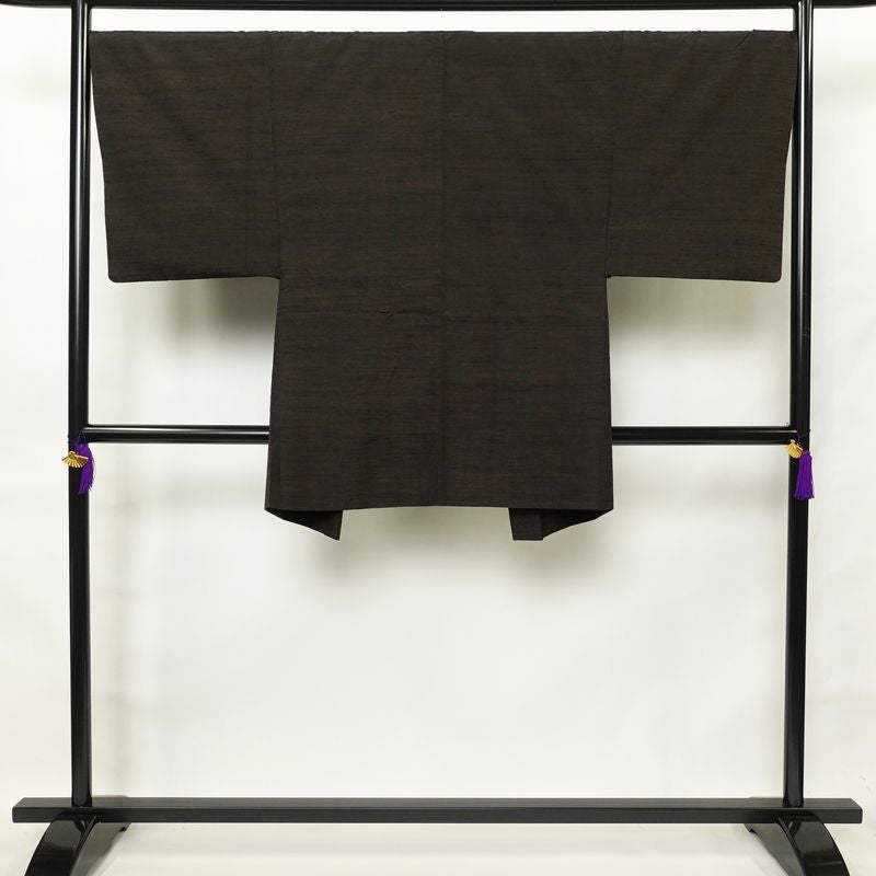 男性用 紬着物 良品 アンサンブル セット品 正絹 無地 袷仕立て 身丈144.5cm 裄丈68.5cm 茶_画像4