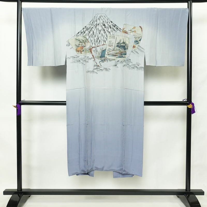 男性用 紬着物 アンサンブル セット品 しつけ糸つき 正絹 亀甲柄 袷仕立て 身丈142.5cm 裄丈69cm 青・紺_画像6