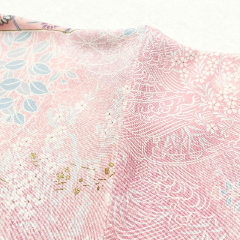 小紋 美品 しつけ糸付き 正絹 古典柄 袷仕立て 身丈153.5cm 裄丈63cm 金彩 着物 ピンク_画像14