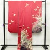 振袖 正絹 蝶・昆虫柄 袷仕立て 身丈164cm 裄丈66.5cm 箔 金彩 赤 ピンク_画像2