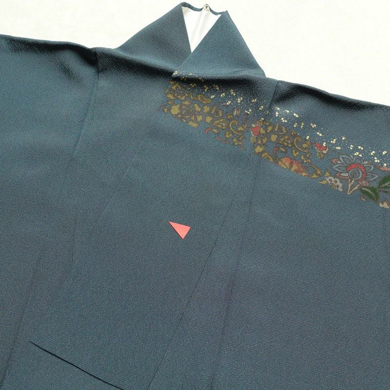 訪問着 縮緬 正絹 幾何学柄・抽象柄 袷仕立て 身丈157.5cm 裄丈64cm 金彩 着物 青・紺_画像15