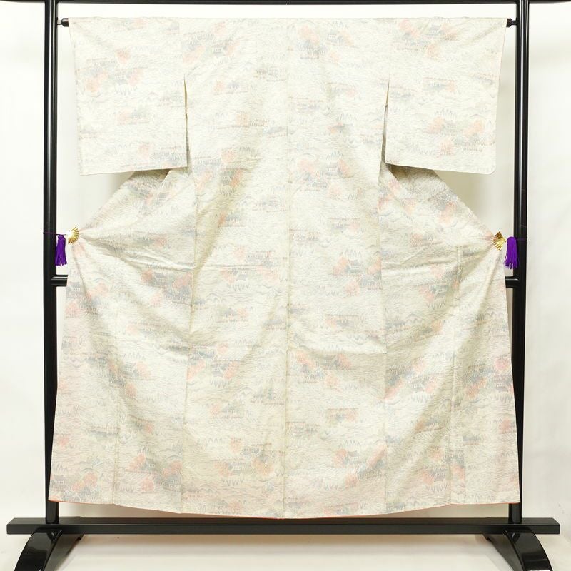 紬 しつけ糸付き 正絹 花柄 袷仕立て 身丈158.5cm 裄丈65.5cm 着物 多