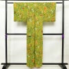 小紋 良品 正絹 木の葉・植物柄 袷仕立て 身丈157.5cm 裄丈64cm 着物 緑・うぐいす色_画像2