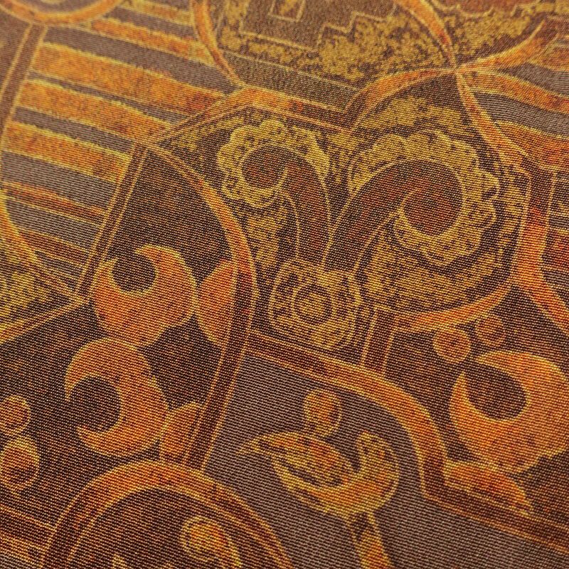 小紋 縮緬 正絹 幾何学柄・抽象柄 袷仕立て 身丈157.5cm 裄丈64cm 茶_画像6