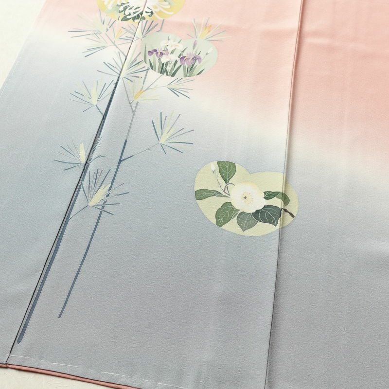 訪問着 美品 しつけ糸付き 落款入り 縮緬 正絹 花柄 袷仕立て 身丈163cm 裄丈67.5cm 共八掛 ピンク_画像4