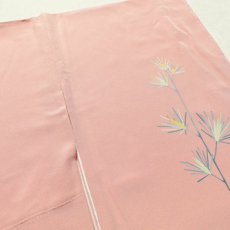 訪問着 美品 しつけ糸付き 落款入り 縮緬 正絹 花柄 袷仕立て 身丈163cm 裄丈67.5cm 共八掛 ピンク_画像13