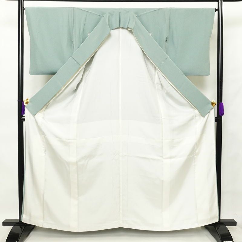 色留袖 五つ紋付き 比翼付き 縮緬 正絹 古典柄 袷仕立て 身丈162.5cm 裄丈66.5cm 着物 緑・うぐいす色_画像3