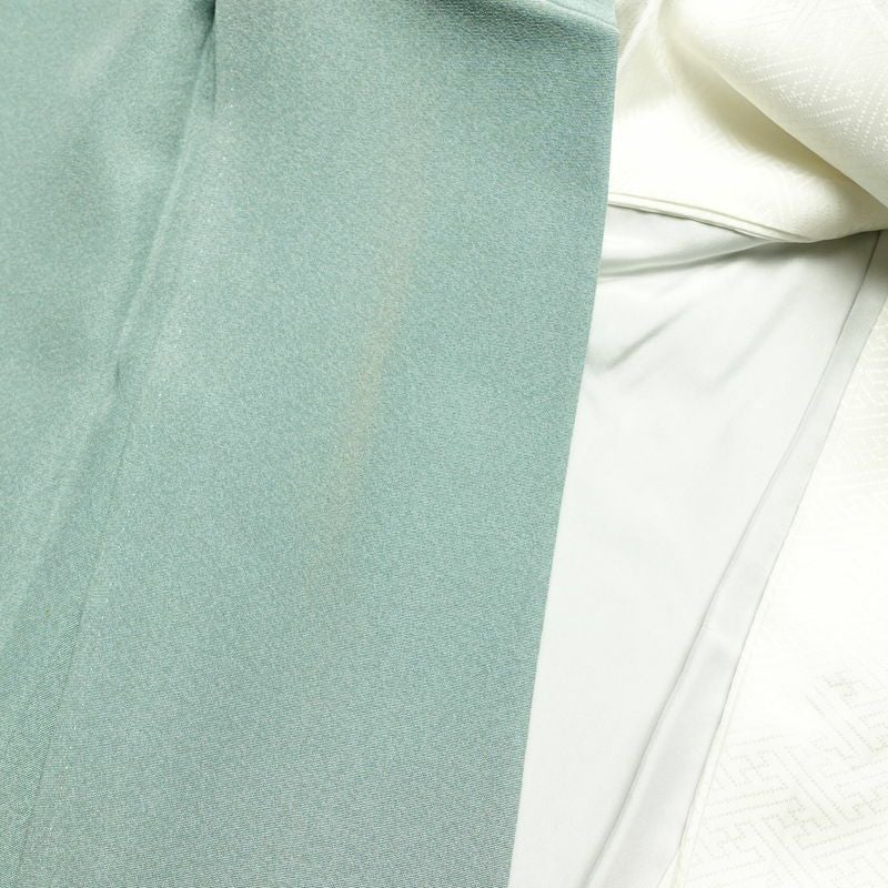 色留袖 五つ紋付き 比翼付き 縮緬 正絹 古典柄 袷仕立て 身丈162.5cm 裄丈66.5cm 着物 緑・うぐいす色_画像15