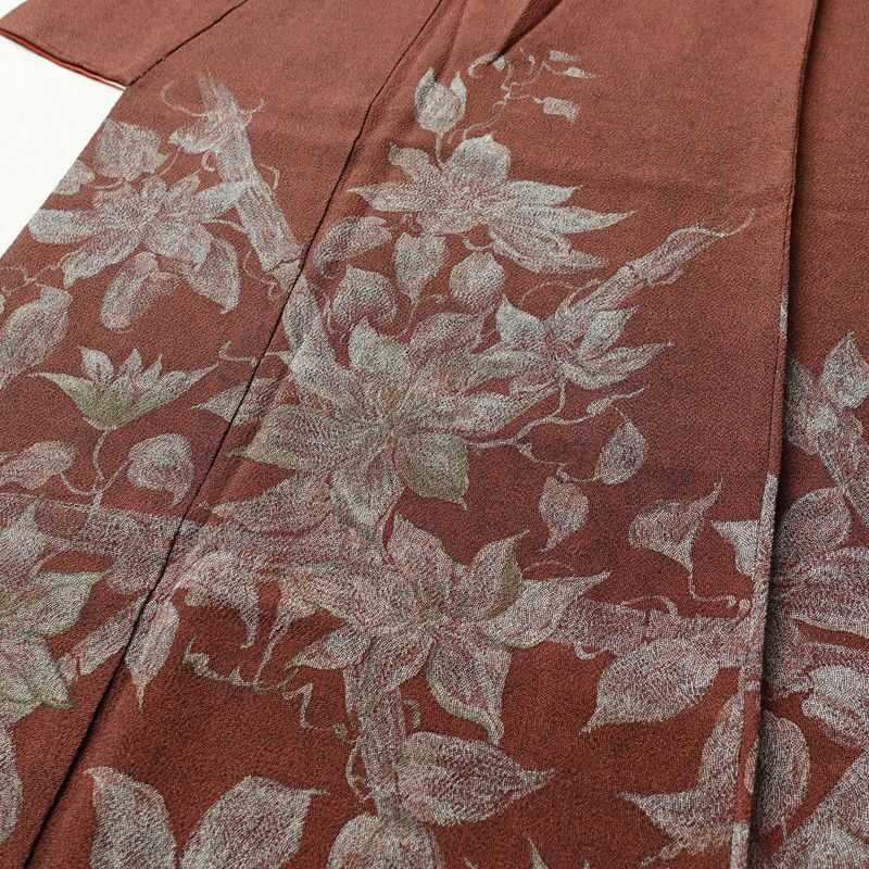 訪問着 鮫小紋 縮緬 正絹 花柄 袷仕立て 身丈156.5cm 裄丈64cm 茶_画像5