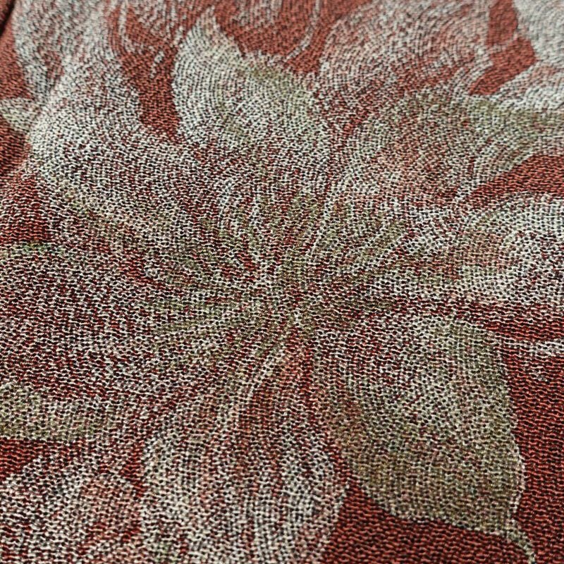 訪問着 鮫小紋 縮緬 正絹 花柄 袷仕立て 身丈156.5cm 裄丈64cm 茶_画像6