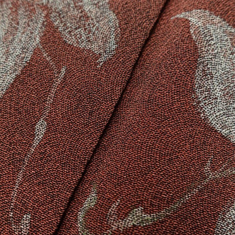 訪問着 鮫小紋 縮緬 正絹 花柄 袷仕立て 身丈156.5cm 裄丈64cm 茶_画像7