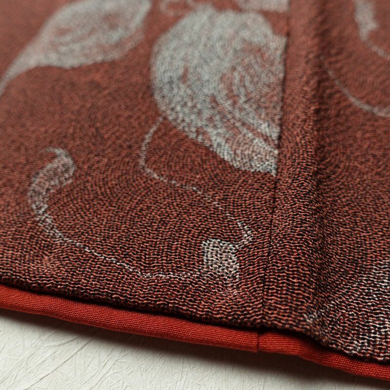 訪問着 鮫小紋 縮緬 正絹 花柄 袷仕立て 身丈156.5cm 裄丈64cm 茶_画像9