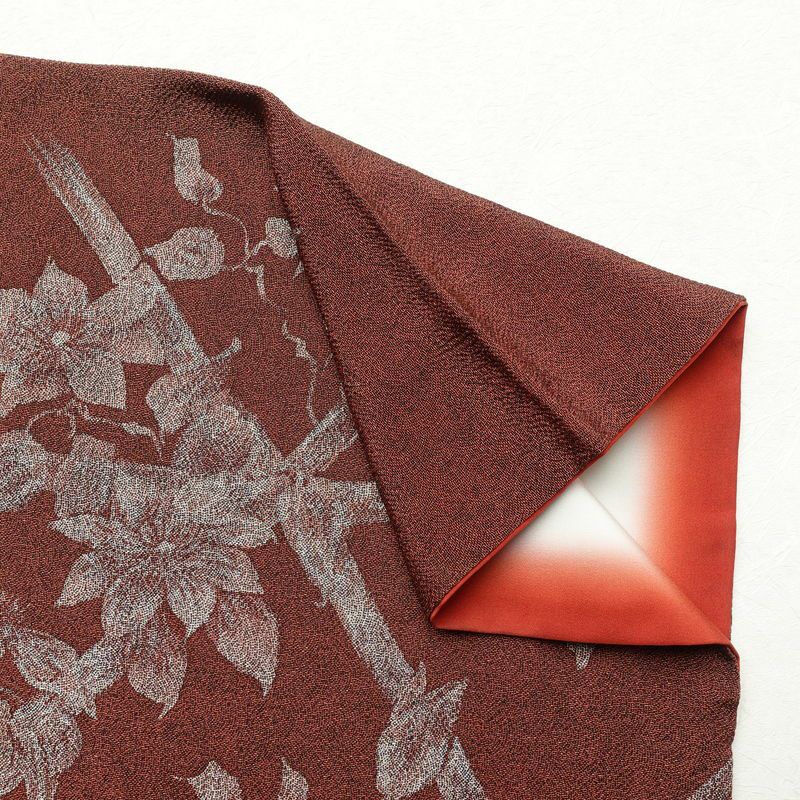 訪問着 鮫小紋 縮緬 正絹 花柄 袷仕立て 身丈156.5cm 裄丈64cm 茶_画像12