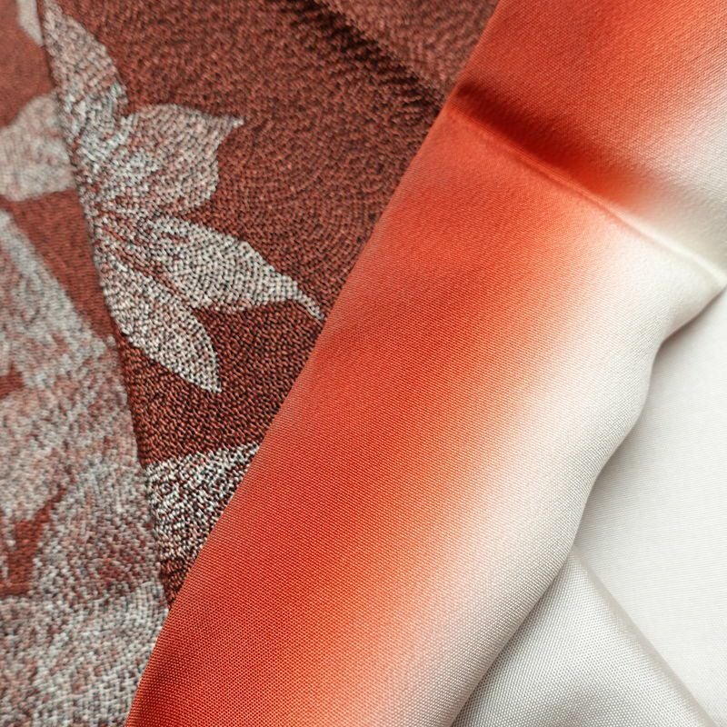 訪問着 鮫小紋 縮緬 正絹 花柄 袷仕立て 身丈156.5cm 裄丈64cm 茶_画像13