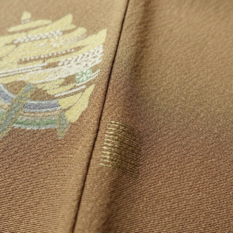 小紋 縮緬 飛び柄 正絹 古典柄 袷仕立て 身丈155.5cm 裄丈63cm 小紋着物 黄・黄土色_画像9