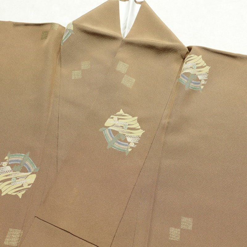 小紋 縮緬 飛び柄 正絹 古典柄 袷仕立て 身丈155.5cm 裄丈63cm 小紋着物 黄・黄土色_画像14