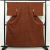 小紋 縮緬 総柄 ポリエステル 花柄 袷仕立て 身丈157.5cm 裄丈63.5cm 小紋着物 小豆・エンジ_画像1
