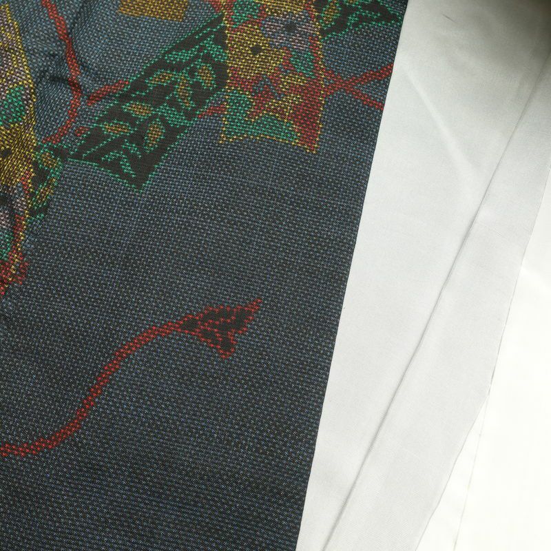 紬 良品 正絹 古典柄 袷仕立て 身丈160cm 裄丈65cm 紬着物 青・紺_画像15