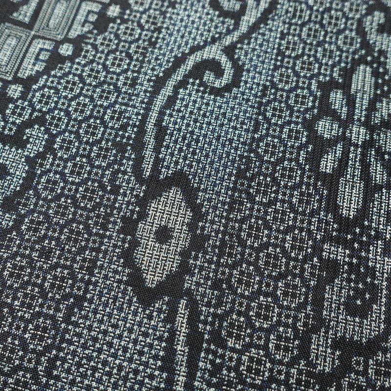 紬 良品 しつけ糸付き 正絹 幾何学柄・抽象柄 袷仕立て 身丈157cm 裄丈66.5cm 紬着物 青・紺_画像7