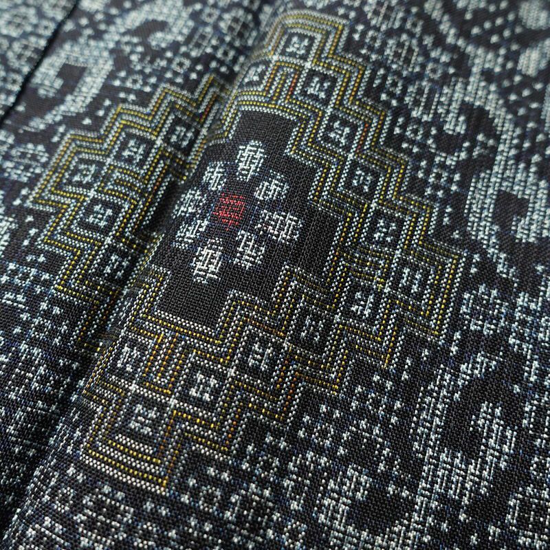 紬 良品 しつけ糸付き 正絹 幾何学柄・抽象柄 袷仕立て 身丈157cm 裄丈66.5cm 紬着物 青・紺_画像8