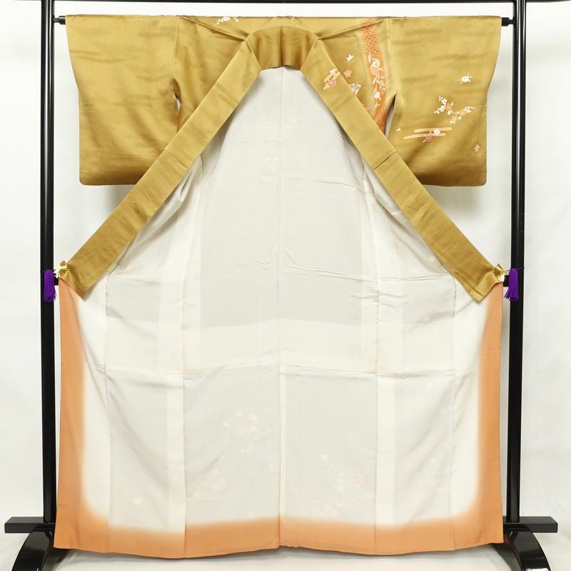 訪問着 正絹 古典柄 袷仕立て 身丈166.5cm 裄丈65cm 金彩 着物 黄・黄土色_画像3