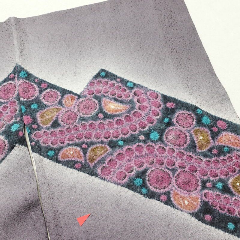 訪問着 辻が花 一つ付き 絞り 正絹 花柄 身丈162cm 裄丈69cm 着物 紫・藤色_画像10