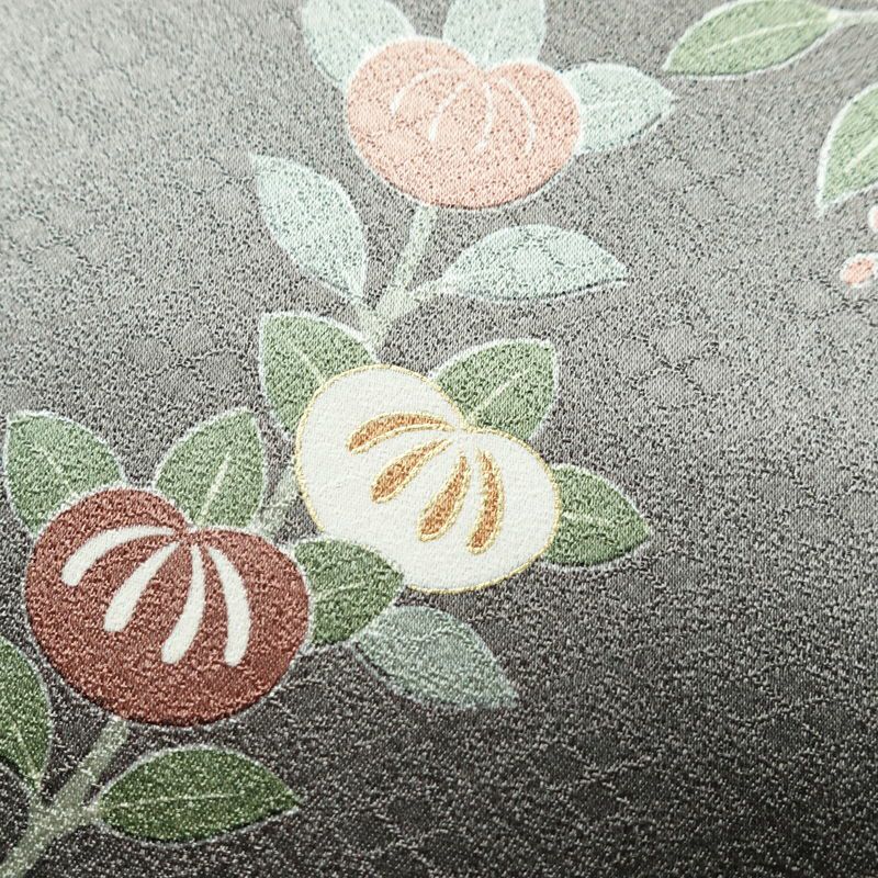 訪問着 正絹 花柄 袷仕立て 身丈168cm 裄丈65cm 金彩 共八掛 菊 グレー_画像7